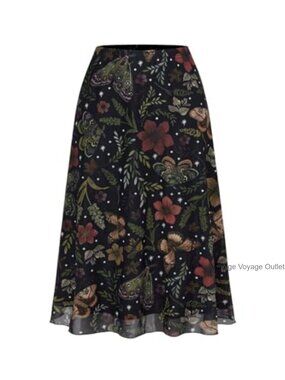 Plus Size Floral Mesh Flowy A-Line Midi Skirt Vintage